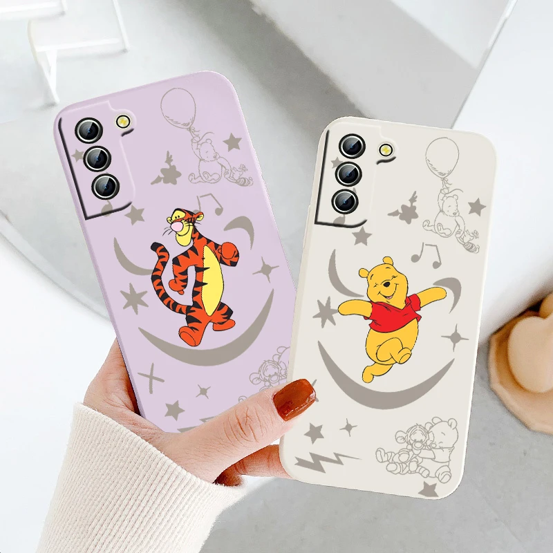 

Disney cartoon winnie the pooh For Samsung Galaxy S22 S21 S20 FE S10 Note 20 10 Ultra Lite Plus Liquid Rope Phone Case Capa