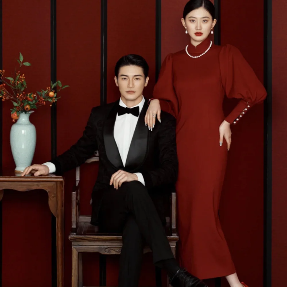 

Traditional Chinese Cheongsam For Women Elegant Pearl Button Decoration Bride Gowns Improved Qipao Dresses Wedding Party Dress