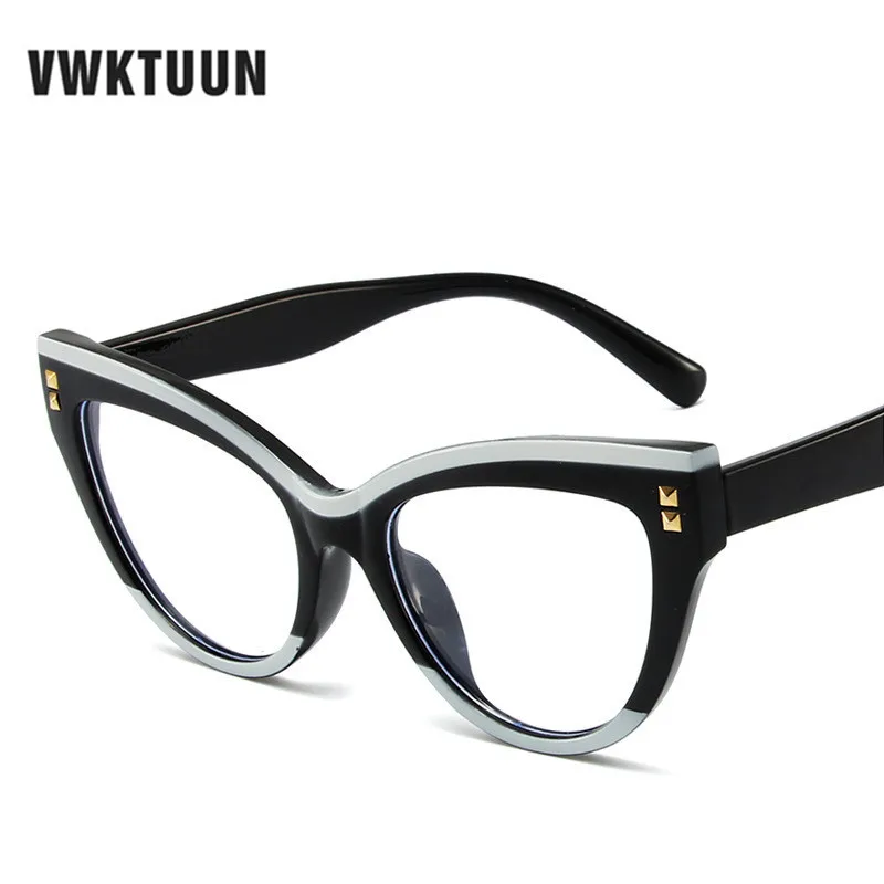 

VWKTUUN Women's Eyeglasses With Frame Cat eye Blue Bight Glasses Female Vintage Eyeglass Frames Computer Reading Glasses Woman