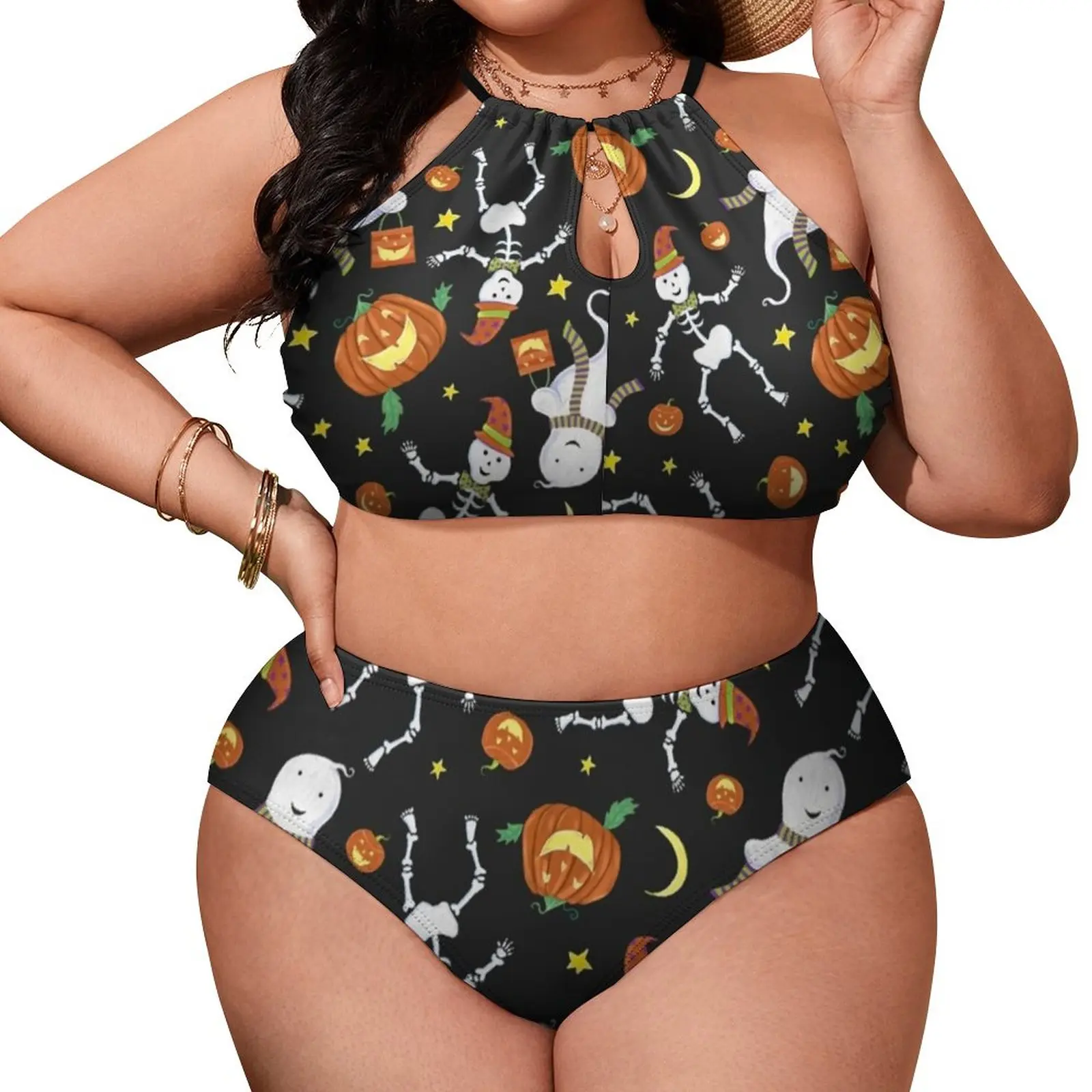 

Sexy Halloween Skeleton Bikinis Set Ghost Pumpkin Bikini Swimsuit Push Up Modern Swimwear High Cut Custom Bathing Suit Beachwear