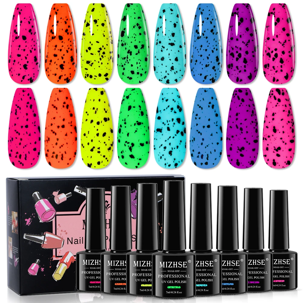 MIZHSE Neon Eggshell Gel Nail Polish Semi Permanent UV Gel Fluorescent Neon Bright Color Nail Art Varnish Luminous Egg Effect