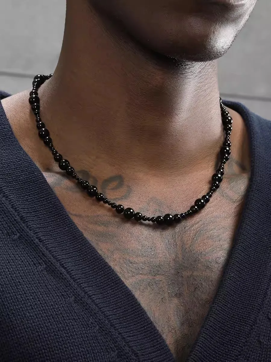 Ожерелье с черным ониксом в стиле хип-хоп и панк модное ожерелье до ключиц для