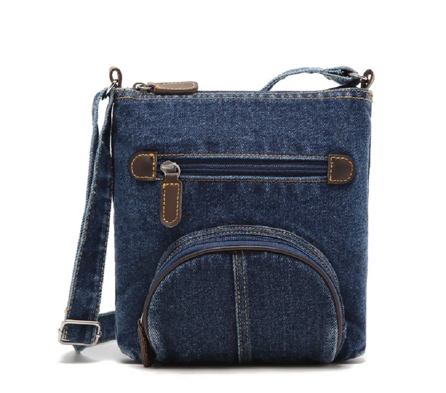 

Women Small Navy Blue Jean Purses Ladies Crossbody Cell Phone Wallet Bag Multi Pockets Denim Side Bag For Girls