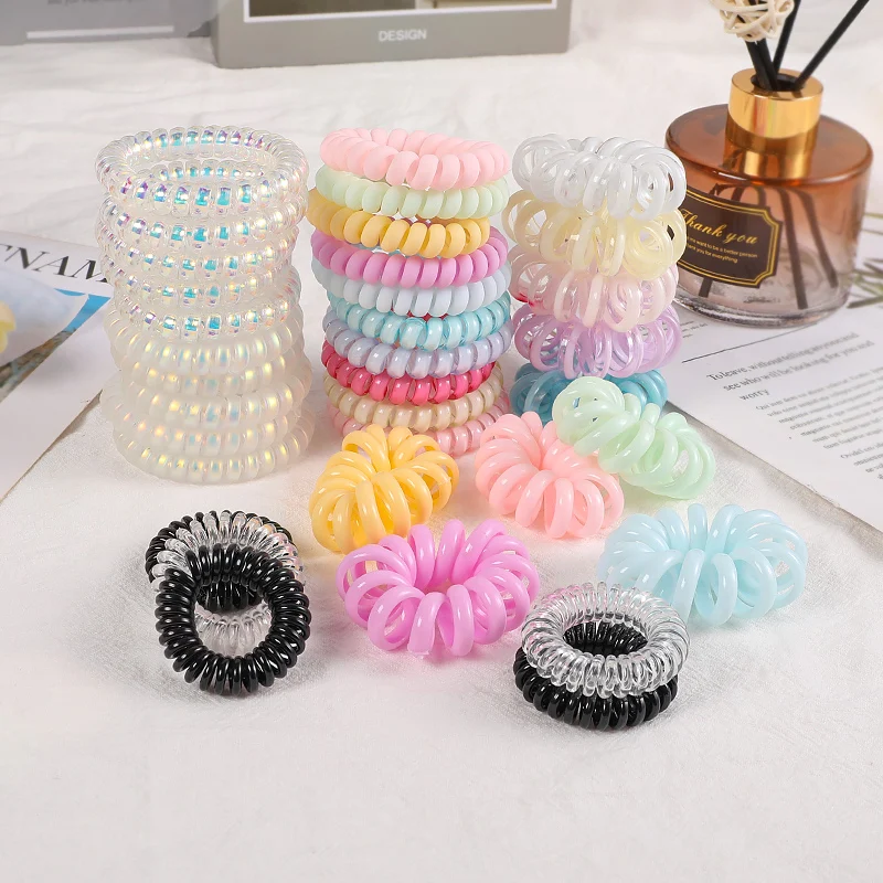 

5Pcs/Set Women Matt Colorful Telephone Wire Rubber Bands Girls Elastic Hair Band Stretchy Spiral Coil Ropes Solid Hair Ties