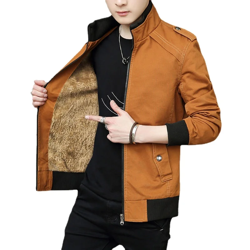 Plus velvet padded jacket, middle-aged and young men in autumn and winter, warm jackets, all-match clothes