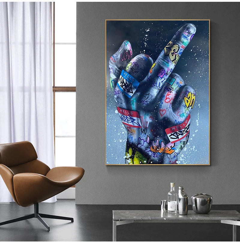 

Middle Finger Gesture Street Art Posters and Prints Graffiti Art Paintings on the Wall Art Canvas Pictures Home Wall Decoration