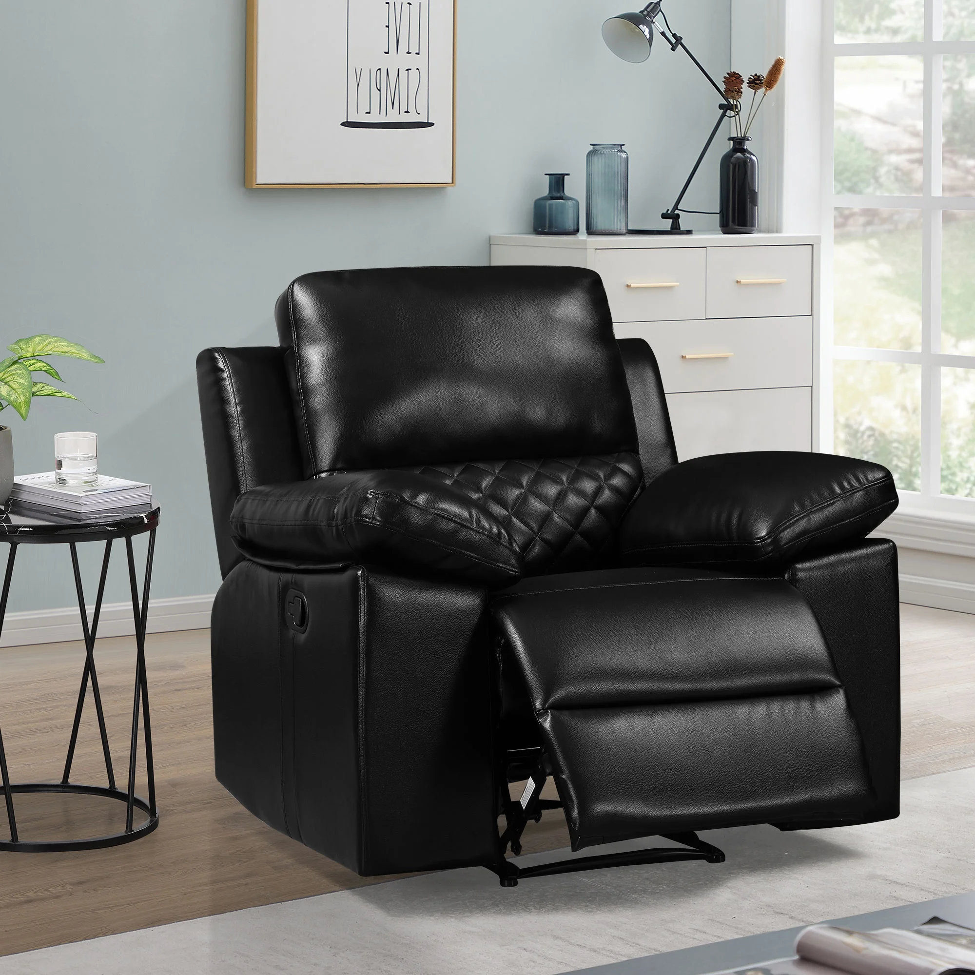

Home Furniture Luxury Modern Design Black Air Leather PVC Manual Recliner Chair Home Theater Seating For Bedroom Living Room