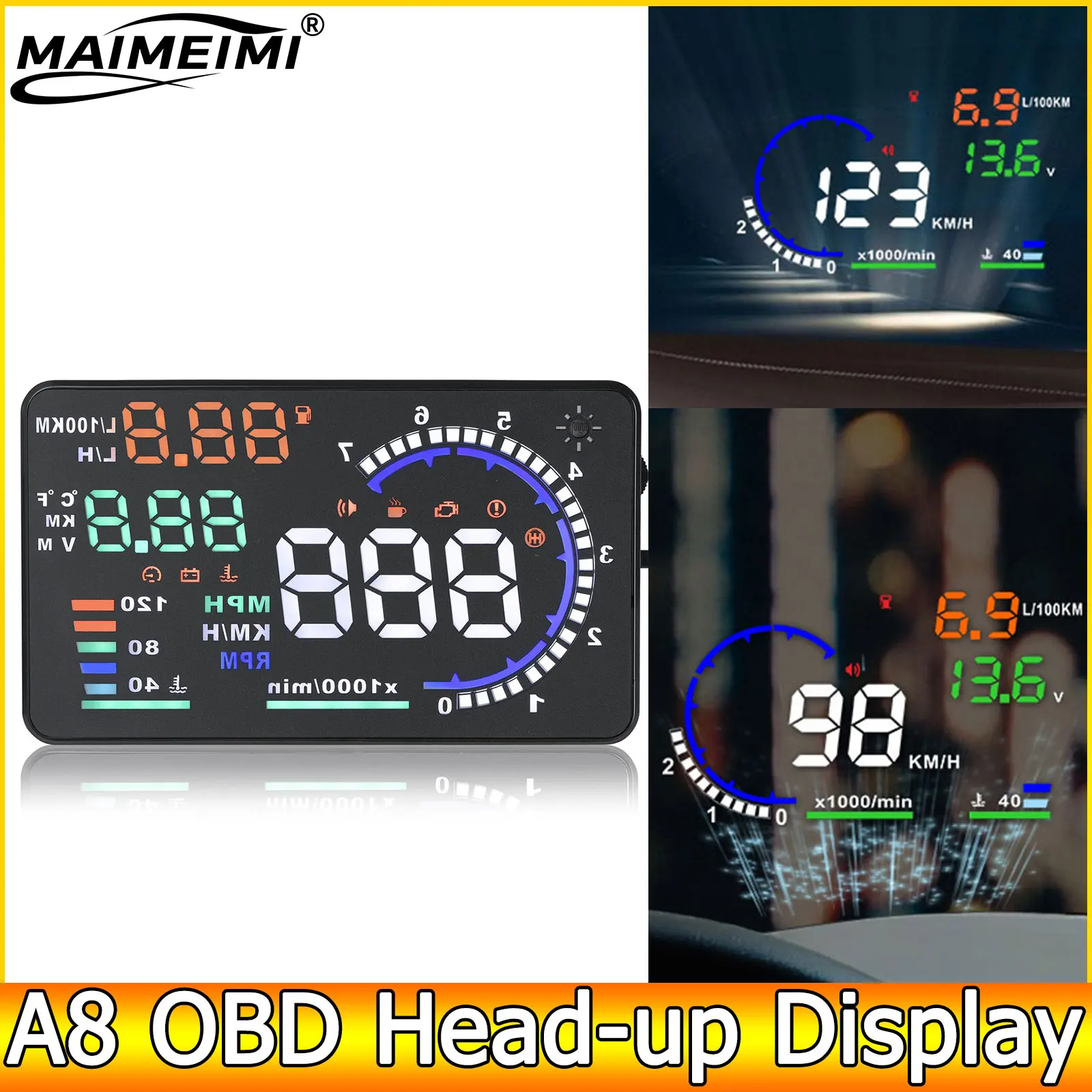 

Цифровой Проекционный Дисплей AD Digital Car OBD HUD A8, Проектор На Лобовое Стекло, LED-спидометр, Датчик Температуры