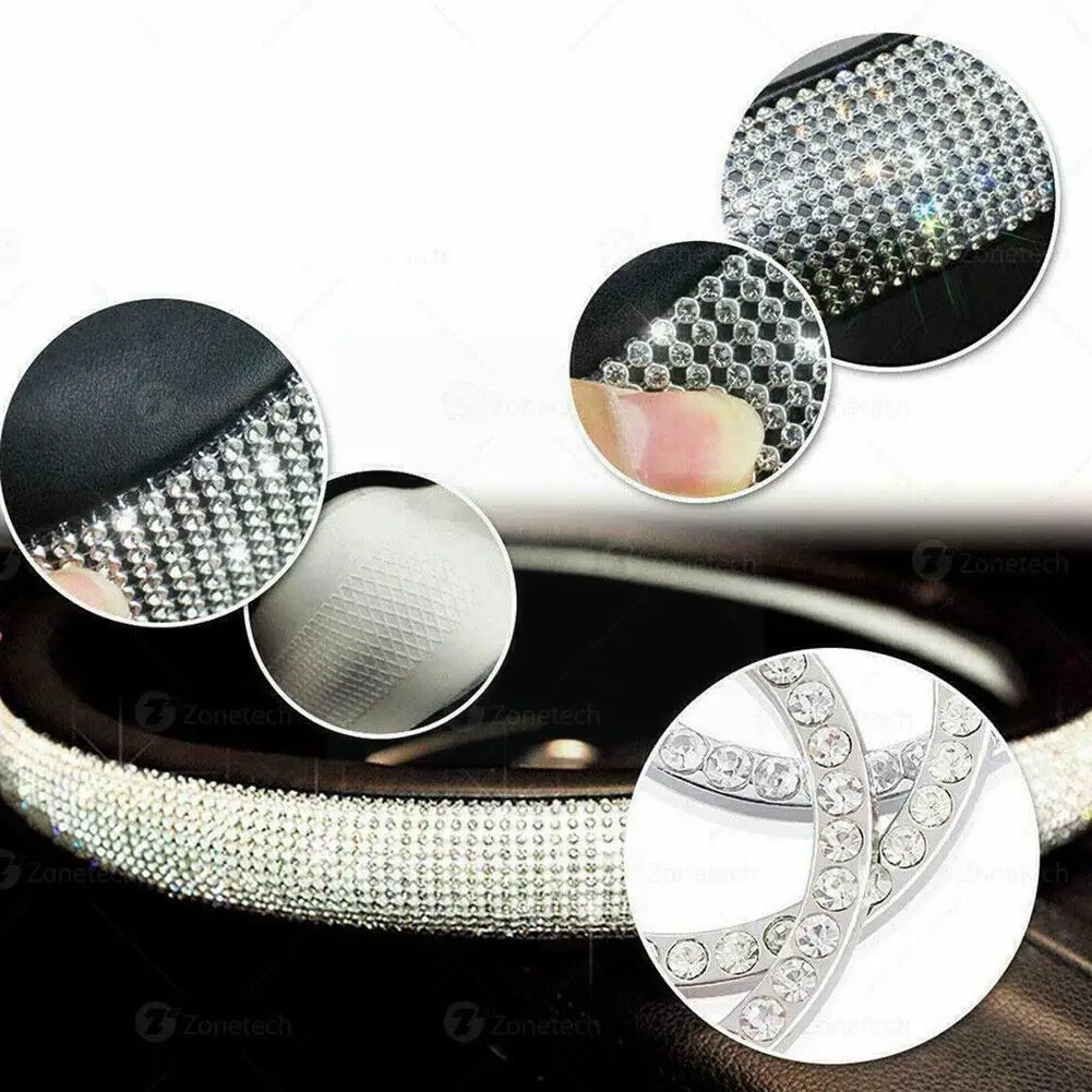 

38cm Car Steering Wheel Cover Crystal Sparkled Diamond Cover Pu Leather Skidproof Steering Wheel Covers Protectors For Wome B9l6