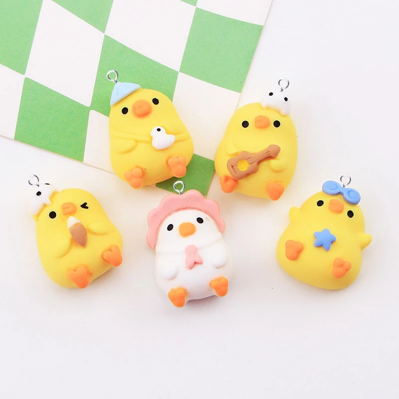 

10pcs New Lovely Animals Yellow Duck Chicken Rabbit Resin Charms Diy Kawaii Keychain Pendant For Jewelry Making Findings