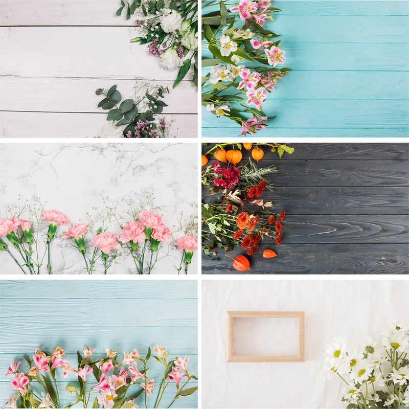 

Vinyl Custom Portrait Cloth Photography Backdrops scenery Flower and Wooden Planks Photography Background 191020-21-22-05