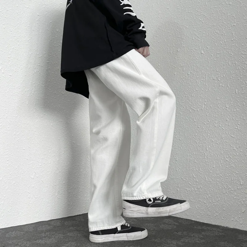 

Tide Brand Straight-leg Pants Men's White Denim Trousers Neutral Street Solid Color Wide-leg Pants Hip-hop Loose Pants