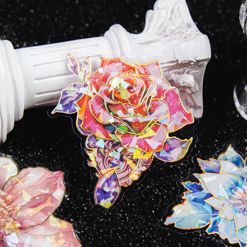 

10 pcs PET sticker Flower Butterfly shiny shell light laser Gold ledger material decorative sticker 6 options