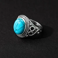 vintage style plated antique silver inlaid turquoise mens and womens rings party gifts travel jewelry accessories jewelry