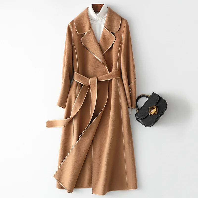 

2022 winter new Korean fashion woolen coat knee-high end long slim double-sided pure cashmere coat women