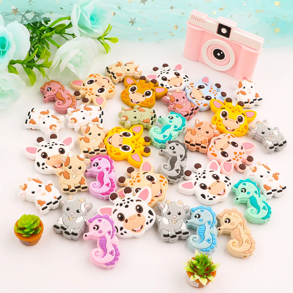 

50/100/200Pcs New Silicone Beads Animals Goat Giraffe Cow Seahorse For Jewelry Making Bulk DIY Jewelry Make Bracelets Accessorie