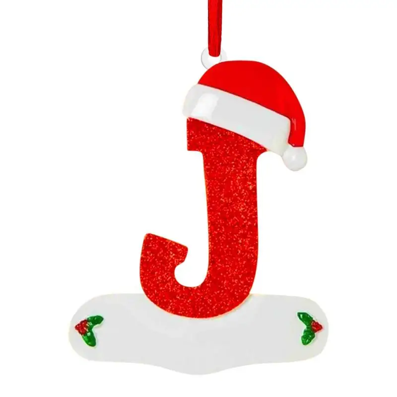Alphabet Christmas Ornaments 2D Acrylic Tree Decorations With Red Hat Christmas Theme Letter Stocking Tags Holiday Ornament For