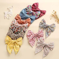 baby girls hair bows clips big floral printing hair pins for children cotton barrettes kids summer hair accessories
