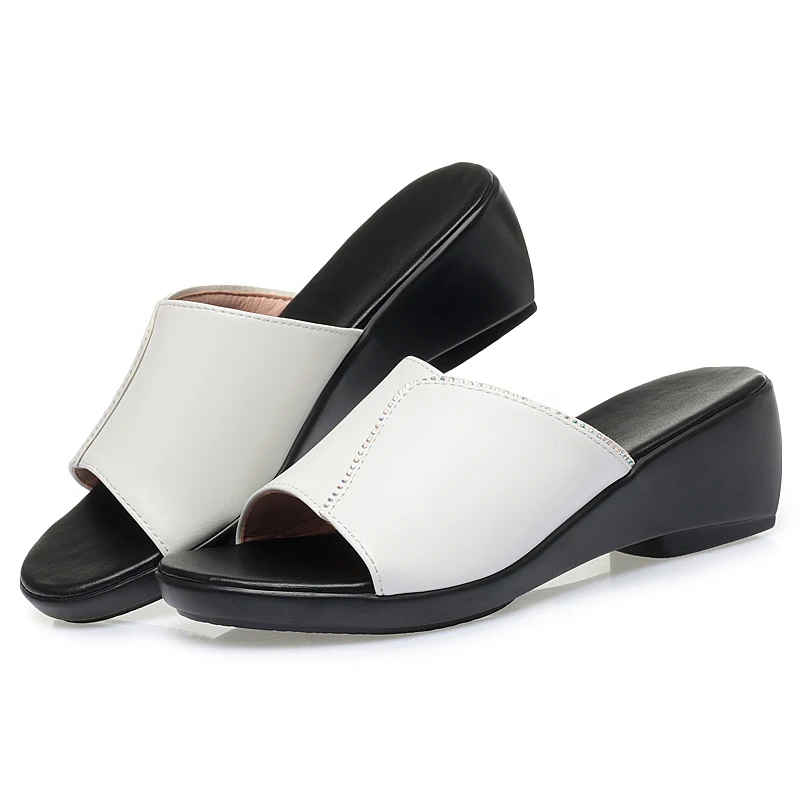 AIYUQI Women's Slippers Wedge 2023 New Women Summer Slippers Casual Rhinestone Large size Women's Slippers Mom
