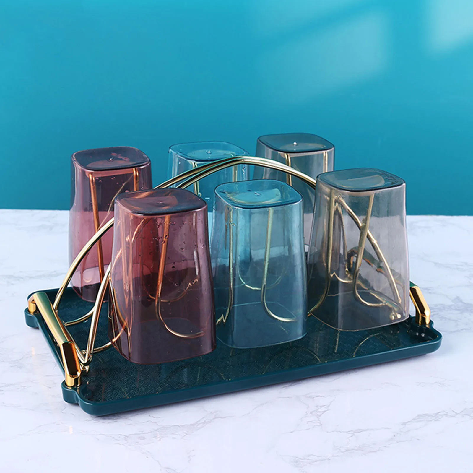 

Newest Inverted Glass Mug Hanging Rack with Drain Tray for Home Kitchen Countertop with Handle Durable Space Saving