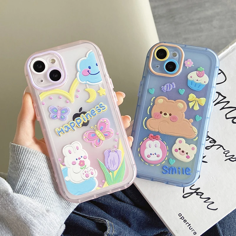 

Cute Bear Rabbit Phone Case for iPhone 11 12 13 mini pro XS MAX 8 7 Plus X XR Cover