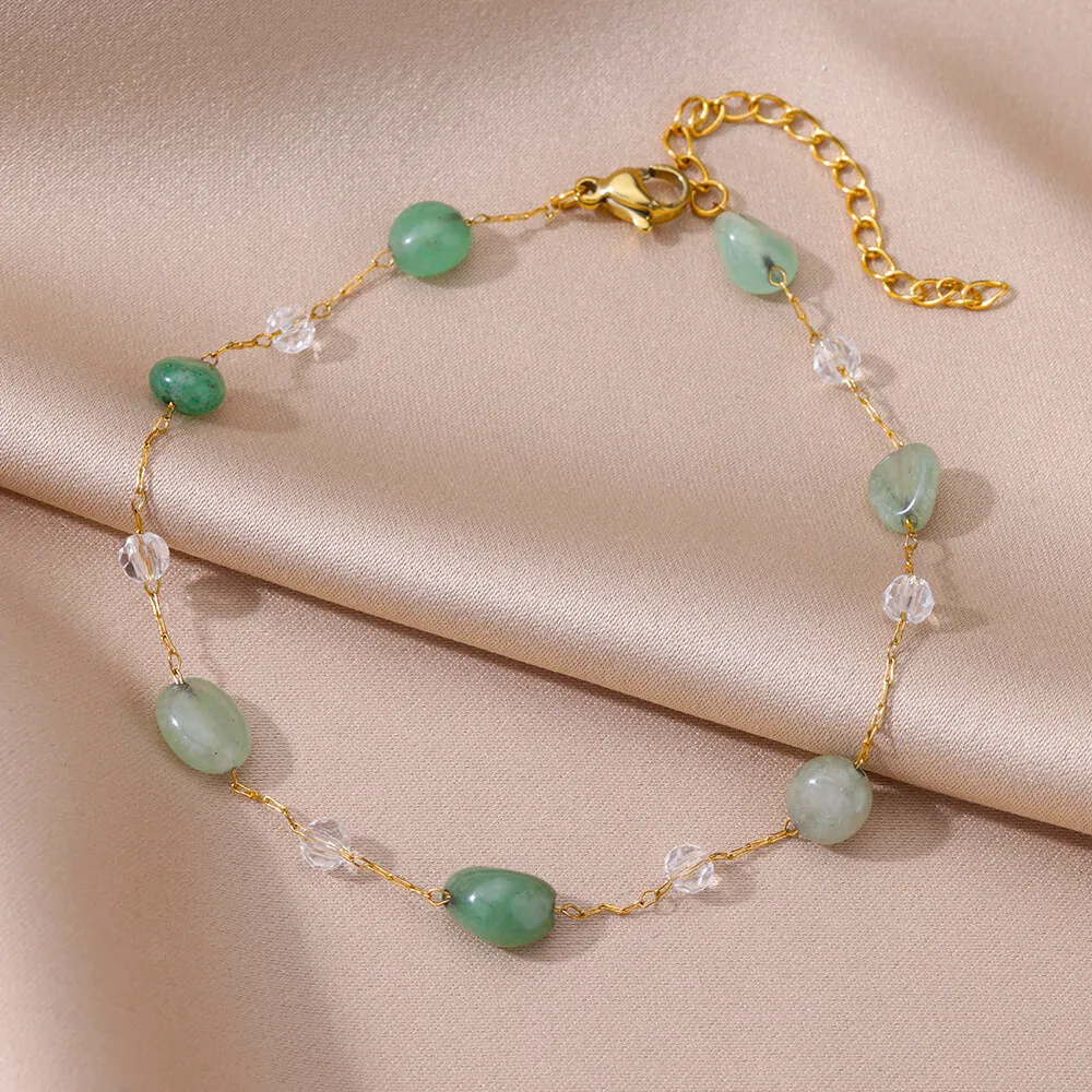 

Green Natural Stone Anklet Stainless Steel Anklets 18K Gold Color Chain Cute Jewelry Gift Summer Beach New 2023 Free Shipping