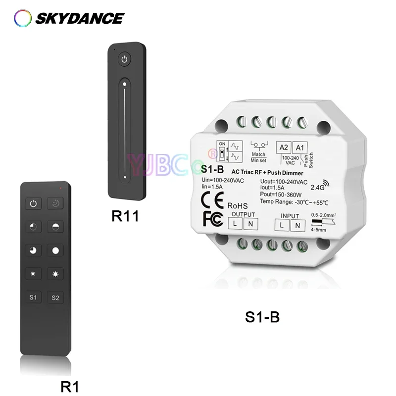 S1-B AC LED Triiac RF Push Dimmer R1/R11 2.4G Беспроводной пульт дистанционного управления 110 В-220 В 150