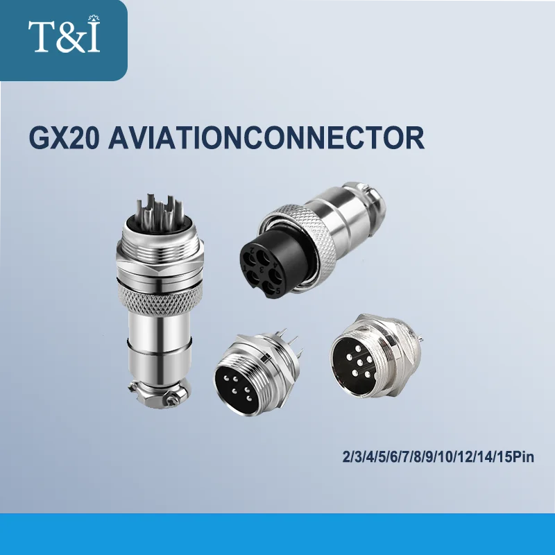

1Set GX20 2 3 4 5 6 7 8 9 10 12 14 15 Pin Nut Type Male Female Docking Wire Cable Circular Aviation Socket Plug Connector