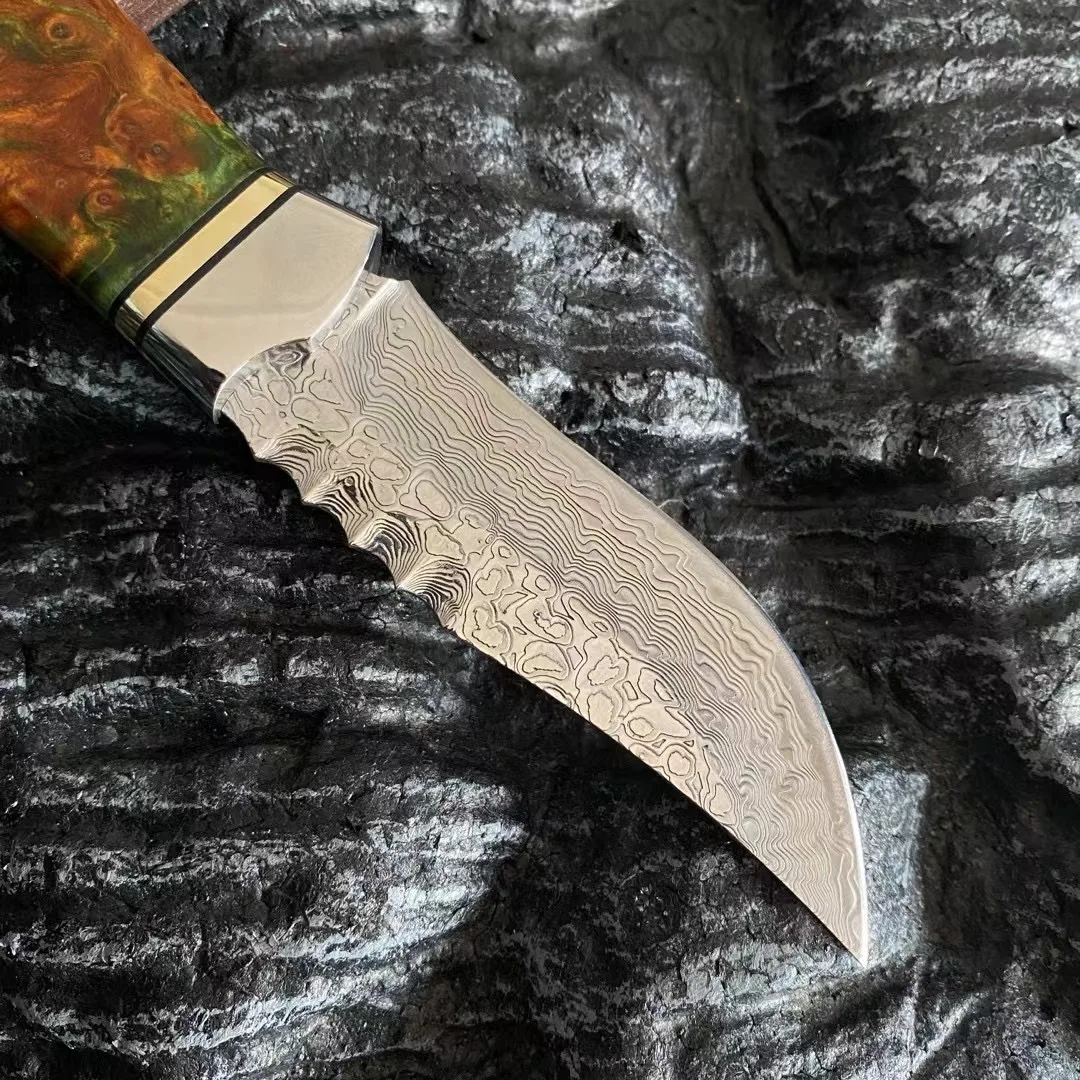 Охотничий Нож VG10 из дамасской стали с фиксированным лезвием и деревянной ручкой