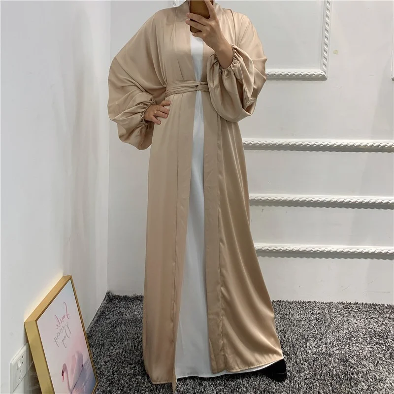 Модное кимоно в мусульманском стиле Abaya с открытым спереди для женщин сатиновая