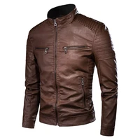 biker zipper pockets coats mens jacket fashion mens vintage leather jackets casual men faux leather motorcycle jackets