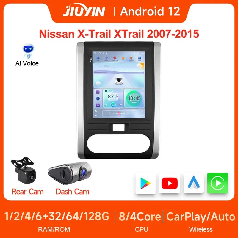

JIUYIN Tesla Style 9,7 дюймов 2 DIN Android 12 Авто Carplay автомобильный стерео центральный мультимедийный GPS для Nissan X-Trail XTrail 2007-2015