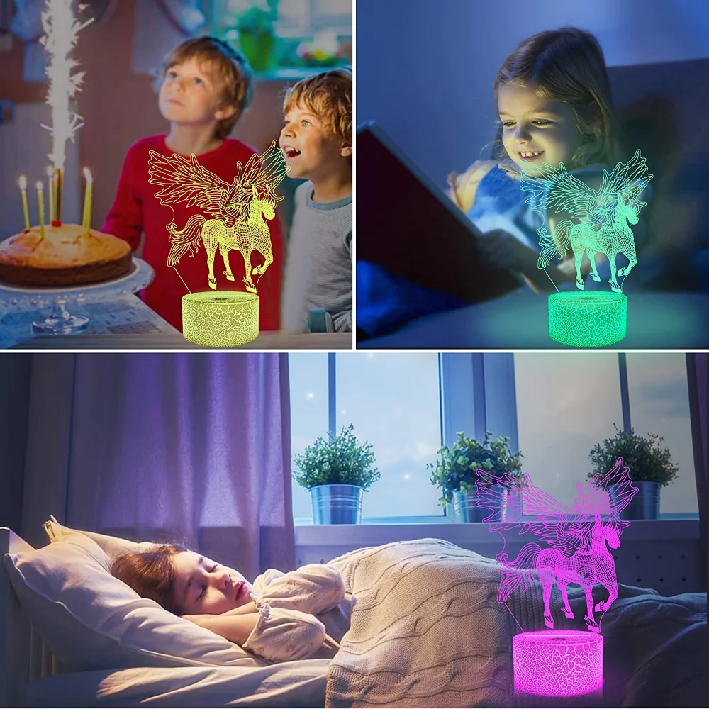 Ночные светильники с единорогом для девочек лампы спальни оптической иллюзией 16