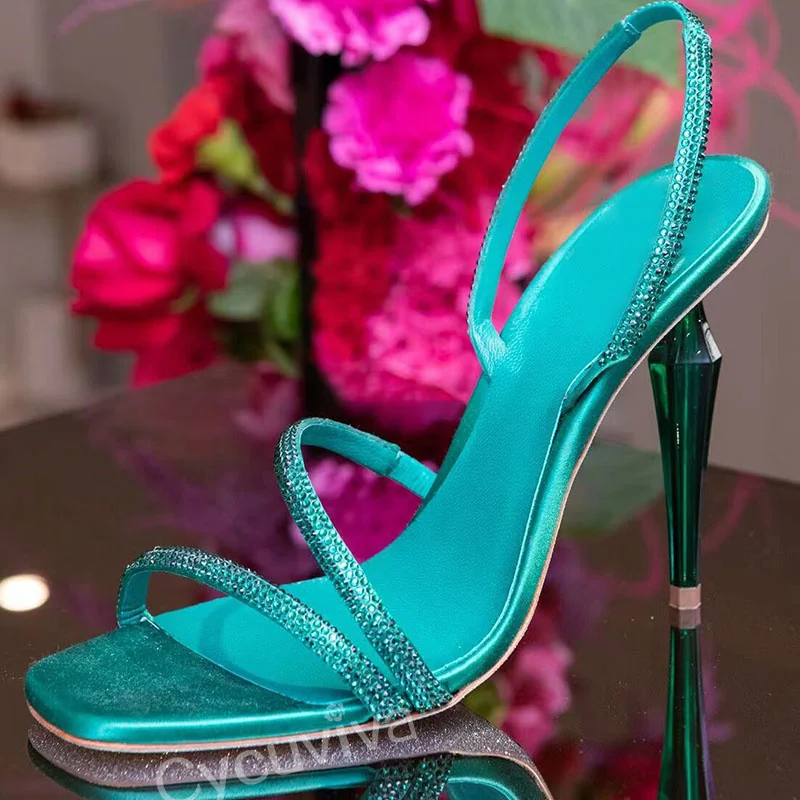 

Новые сандалии с кристаллами, женские дизайнерские туфли на высоком каблуке-шпильке, летние сексуальные блестящие вечерние туфли на каблуке