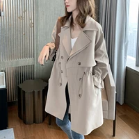 ladies long jacket spring fall plain simple loose trench coat for women stand collar fashion outerwear long length casual coats