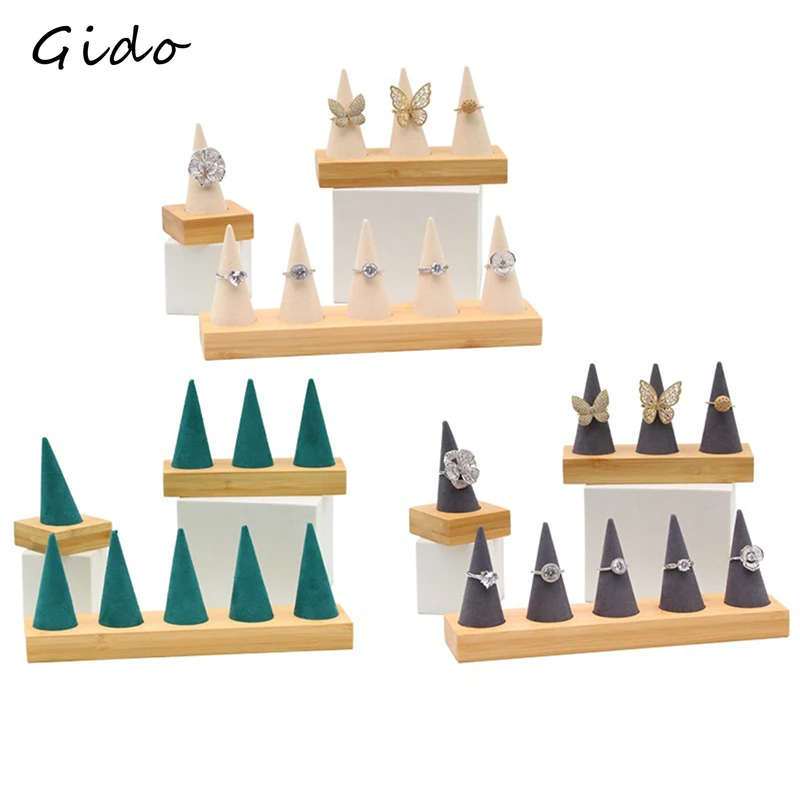 

1/5pcs Wooden Ring Holder Display Cone Rack Solid Wood Finger Trinket Stand Storage Organizer Jewelry Ring Stack Showcase