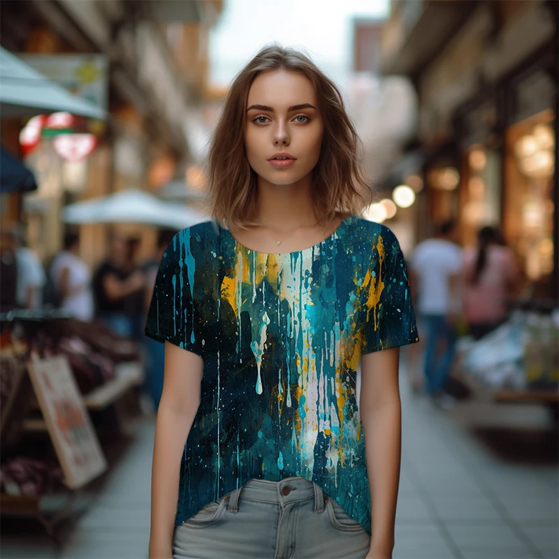 

2023 New Women's Summer Fashion Casual T-shirt Colorful Tie-dye 3D Printing T-shirt Popular and Comfortable T-shirt