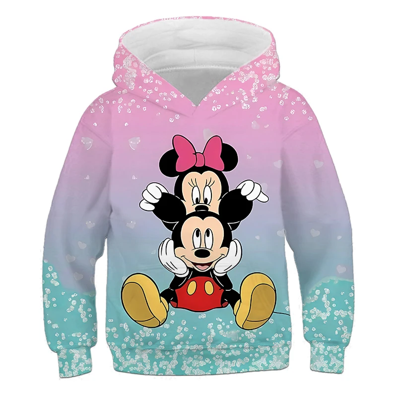 Fashion gradient color children's hoodie Disney Minnie mouse pattern girls' long sleeved casual spring autumn boys' sportswear