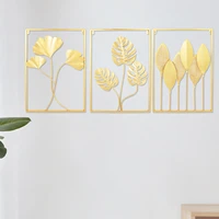 3 packs gold metal wall art for living room large leaf frame accent leaves wall decor home