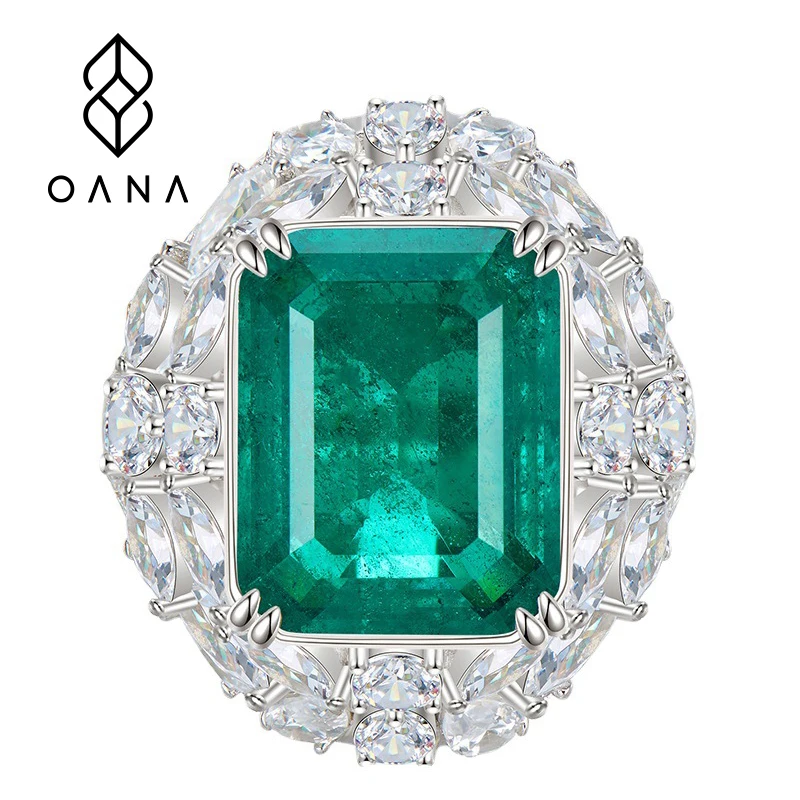 

OANA 925 Silver Rich Woman's Happy Luxury Elegant Simulation Emerald Ladies Ring Jewelry Free Shipping