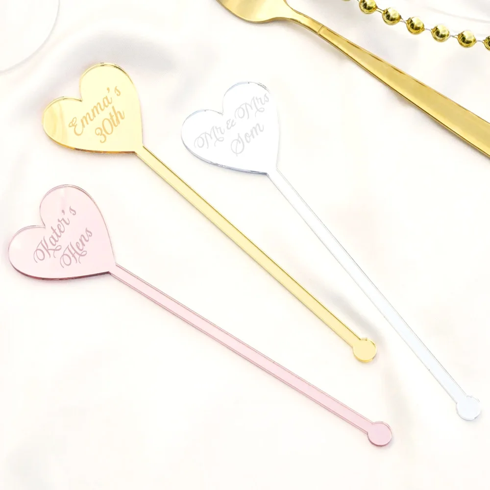 

20Pcs Personalised Drink Stirrers Acrylic Heart Stirrers Custom Wedding Birthday Hens party Grand Event Stirrers Special Gift