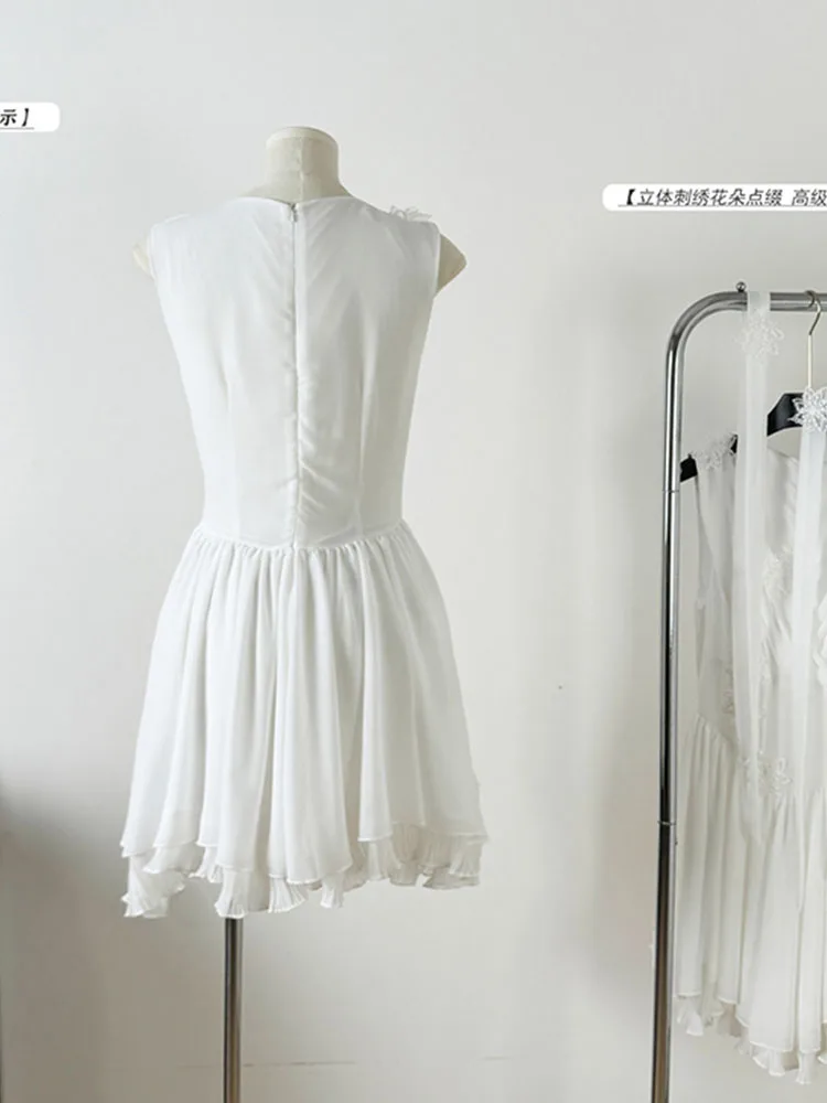 Женское платье-трапеция без рукавов элегантное белое платье во французском