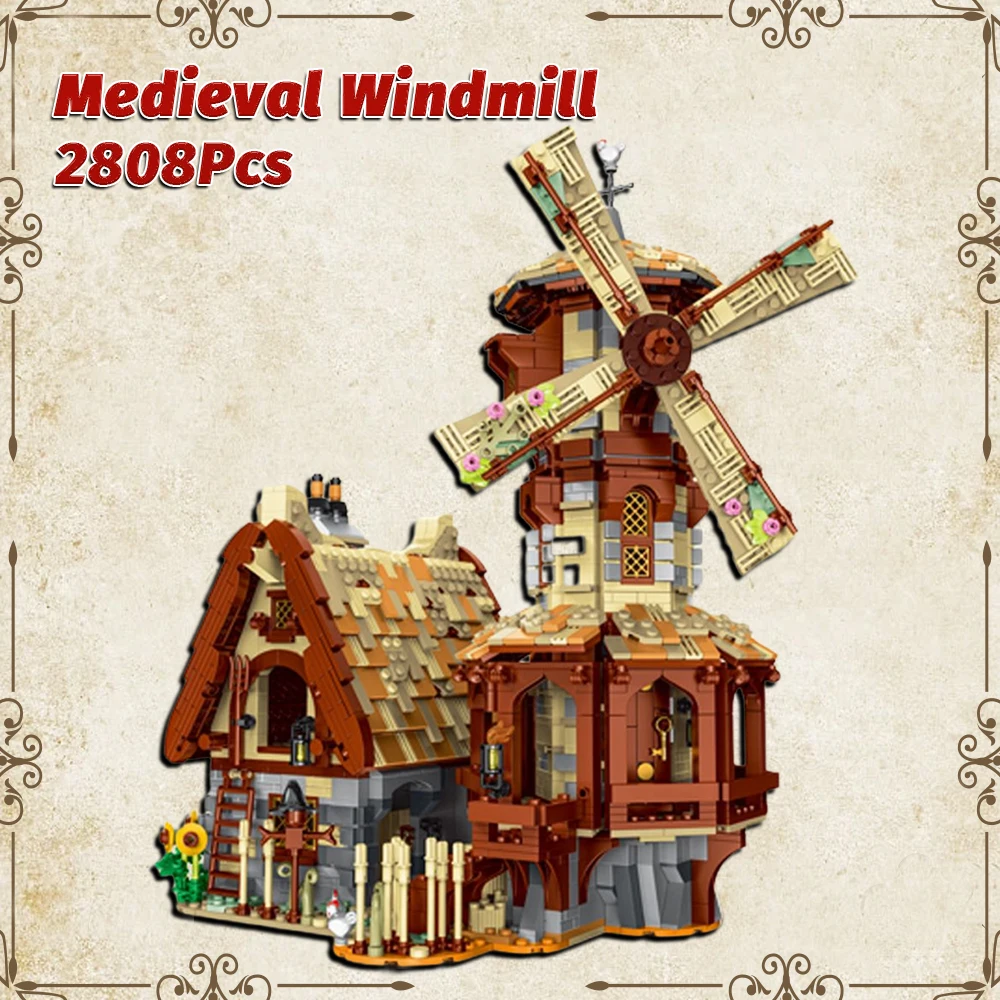 033009 2808pcs Creative Expert Moc Medieval Blacksmith Windmill Street View Model Brick Modular House Building Blocks Toys Gift