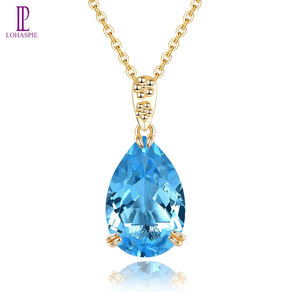 Lohaspie подвеска из желтого золота с натуральным голубым топазом 14 карат 6 настоящий