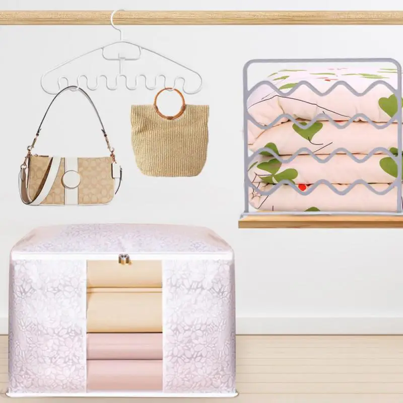 

Transparent Flowers Foldable Storage Box Large Capacity Organizers 1PCS Wardrobe Separation Board 1pcs Waves Multi-port Hangers