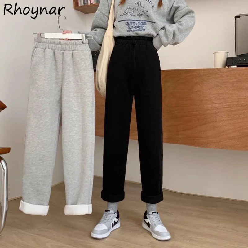 

Wide Leg Pants Women Baggy Teens Solid High Waisted Plus-velvet Simply Baggy Unisex Students Warm Cozy Casual Pantalones Popular