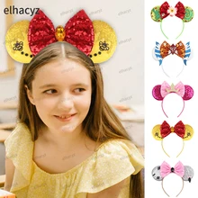 2023 New Cute Honey Bees Mouse Ears Headband Glitter Sequins Bow Party Hairband Women Festival Cosplay Kids DIY Hair Accessories