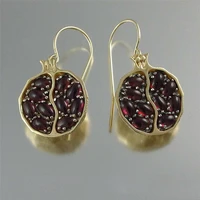 boho vintage gold color fruit pomegranate drop dangle earrings for women red garnet hook earring wedding band jewelry gifts