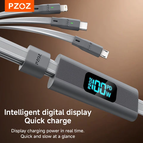 PZOZ 100 Вт USB C и USB A зарядный кабель 3 в 1 Многофункциональный зарядный кабель для нескольких устройств для iPhone iPad Pro MacBook Samsung