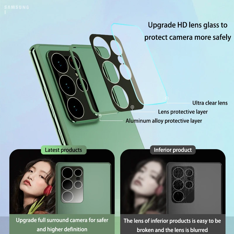 Metal magnetic case for Samsung Galaxy S22 Ultras Camera protective Full encirclement shell  360° Aluminum alloy Glass cover